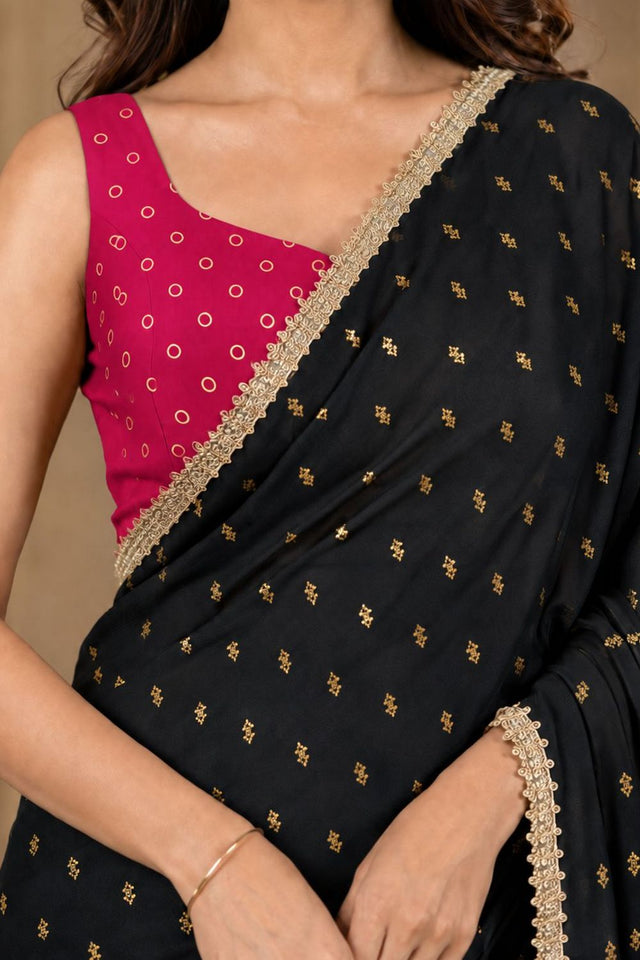 Black Printed Georgette Ready To Wear Saree (ACB2638)