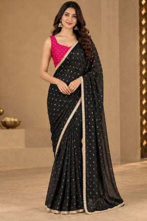 Black Printed Georgette Ready To Wear Saree (ACB2638)