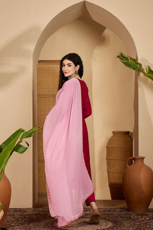 Red Sequin with Embroidered Silk Straight Cut Suit (ACB2639)