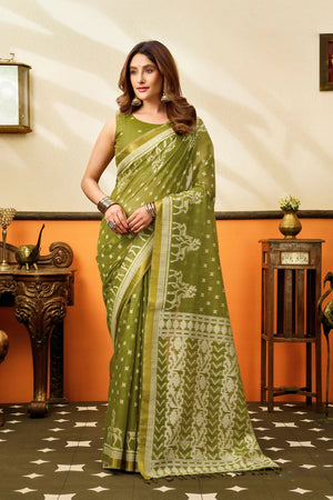 Mehendi Jacquard Woven Cotton Silk Saree (ACB2645)