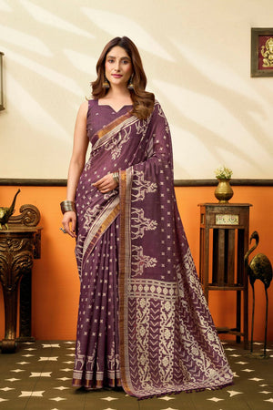 Wine Jacquard Woven Cotton Silk Saree (ACB2647)