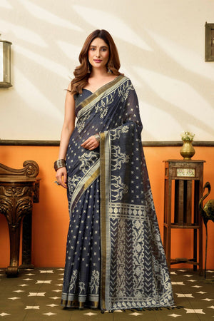 Grey Jacquard Woven Cotton Silk Saree (ACB2649)
