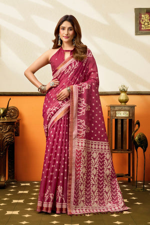 Maroon Jacquard Woven Cotton Silk Saree (ACB2650)