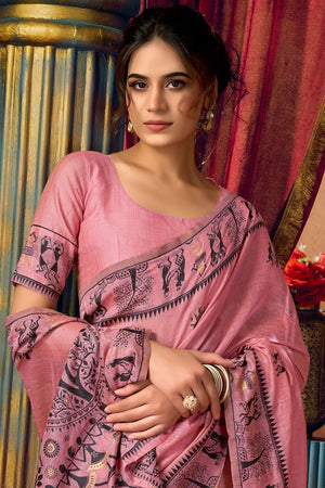 Pink Warli Printed Silk Saree (ACB2651)