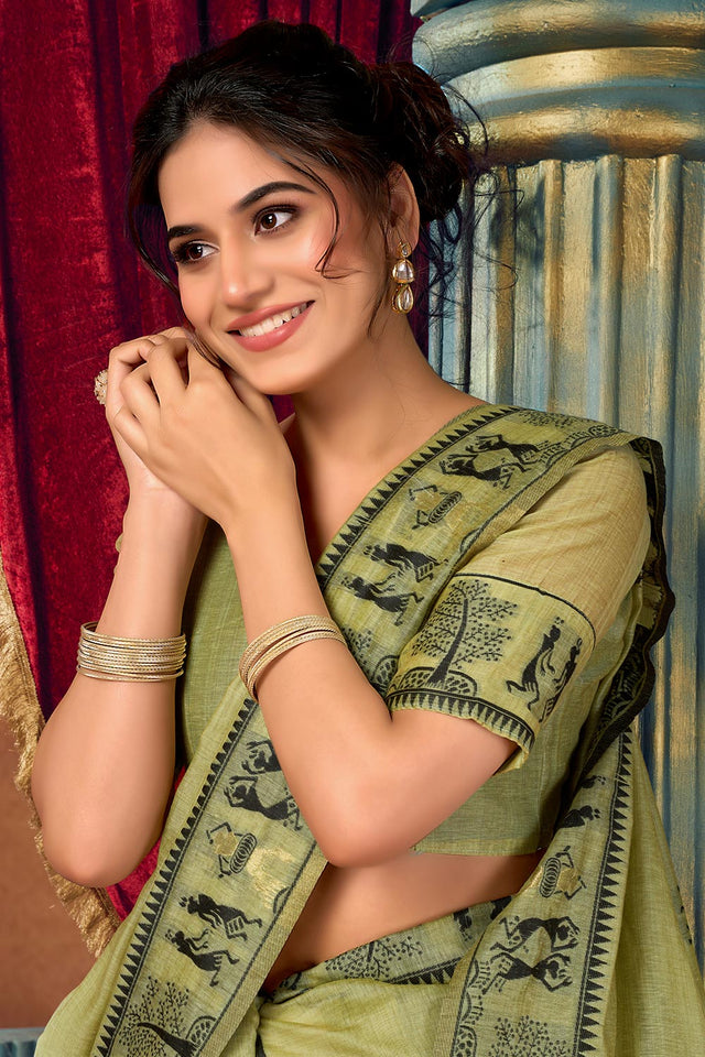 Green Warli Printed Silk Saree (ACB2652)