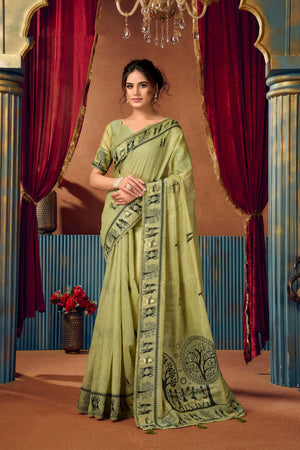 Green Warli Printed Silk Saree (ACB2652)