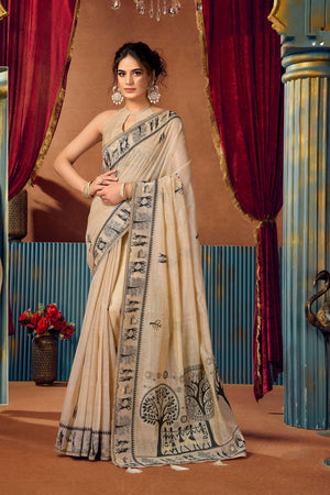 Brown Warli Printed Silk Saree (ACB2653)