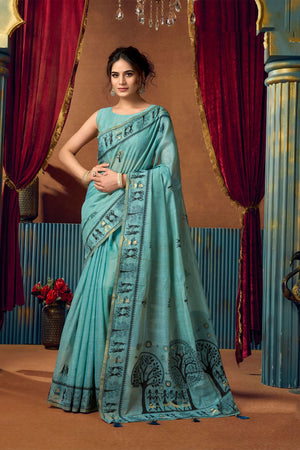 Blue Warli Printed Silk Saree (ACB2655)
