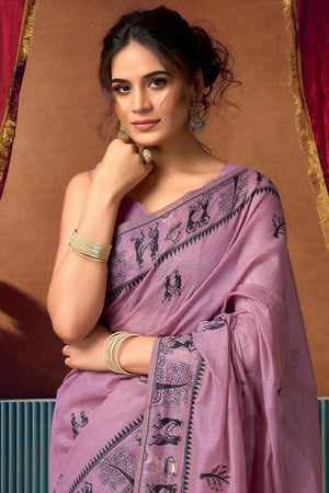 Purple Warli Printed Silk Saree (ACB2656)