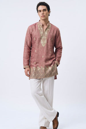 Pink Floral Embroidered Tissue Kurta Set (ACB2657)