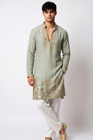 Green Floral Embroidered Tissue Kurta Set (ACB2660)