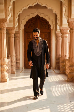 Black Embroidered Lachaka Kurta Set (ACB2665)