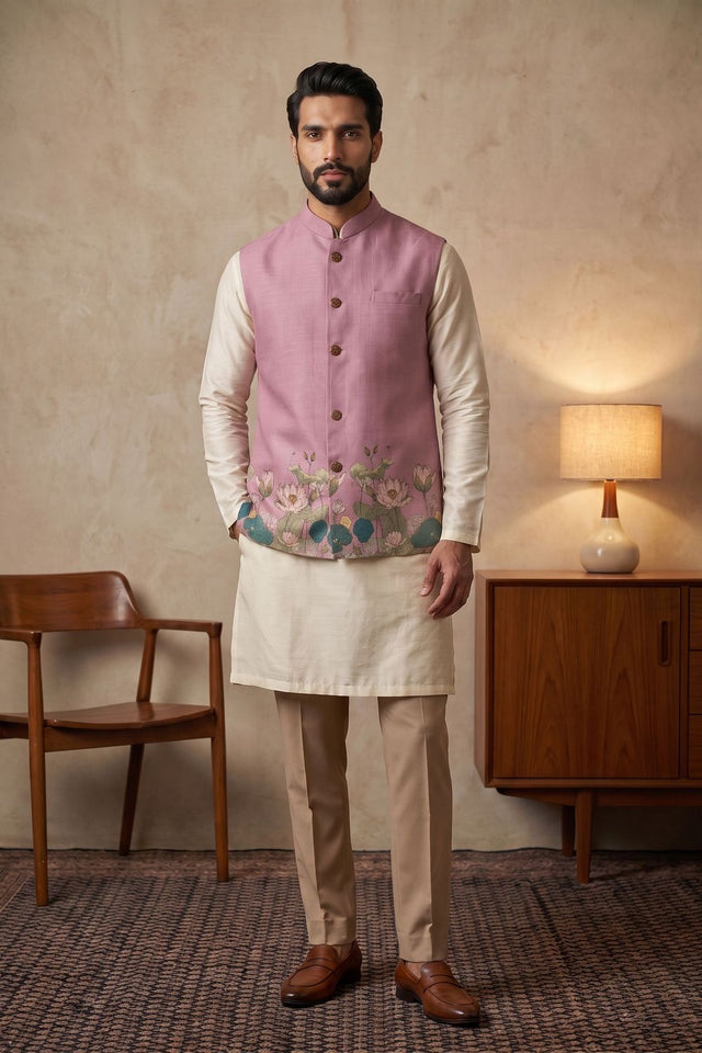 Pink Floral Printed Linen Jacket (ACB2666)