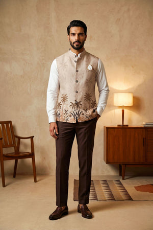 Cream Floral Printed Linen Jacket (ACB2669)