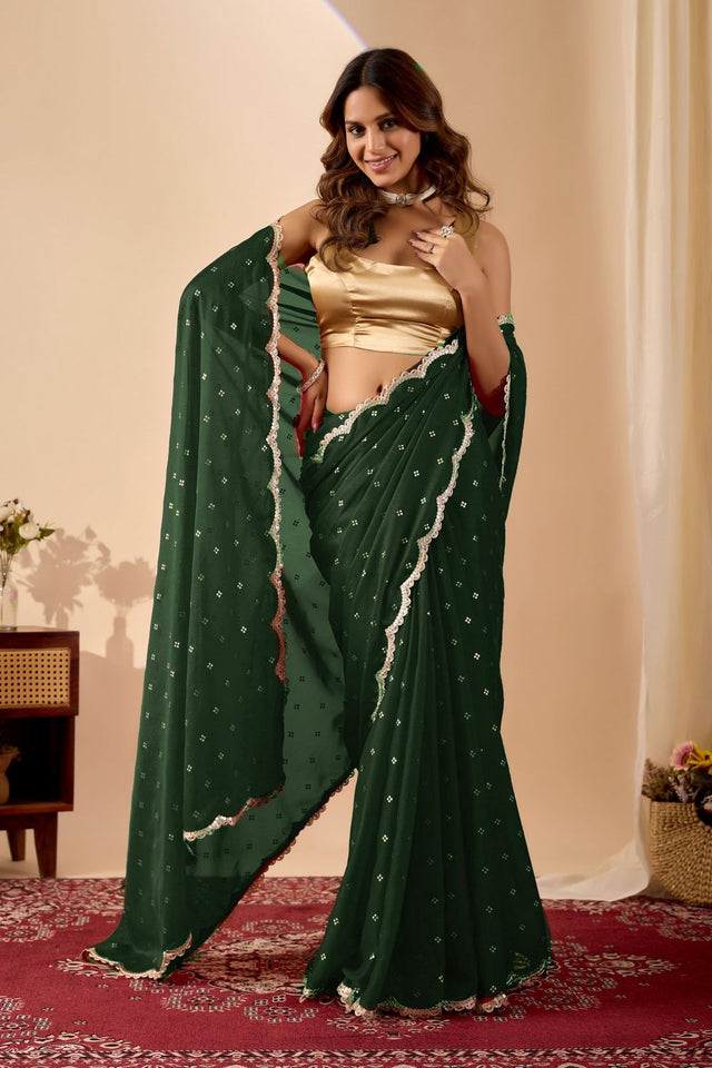 Green Printed Georgette Ready to Wear Saree (ACB2698)