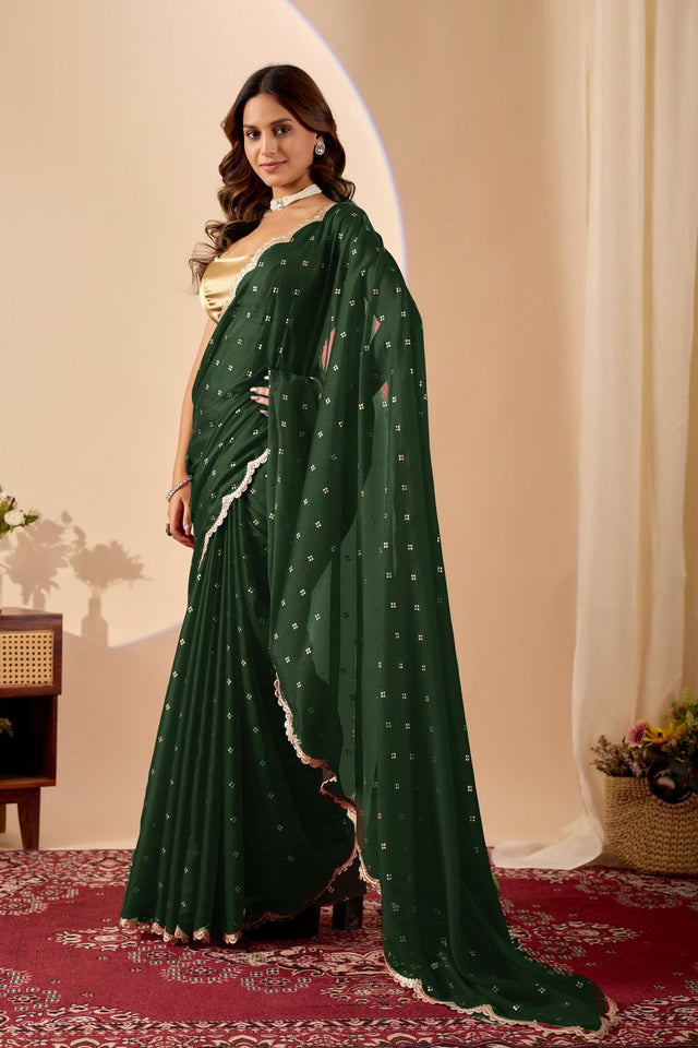 Green Printed Georgette Ready to Wear Saree (ACB2698)