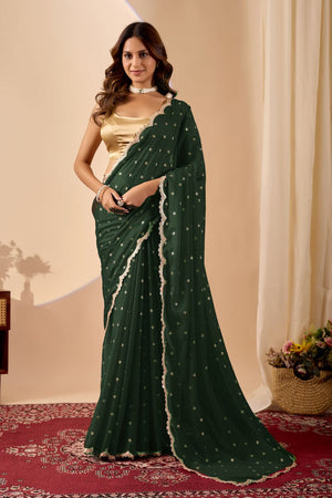 Green Printed Georgette Ready to Wear Saree (ACB2698)