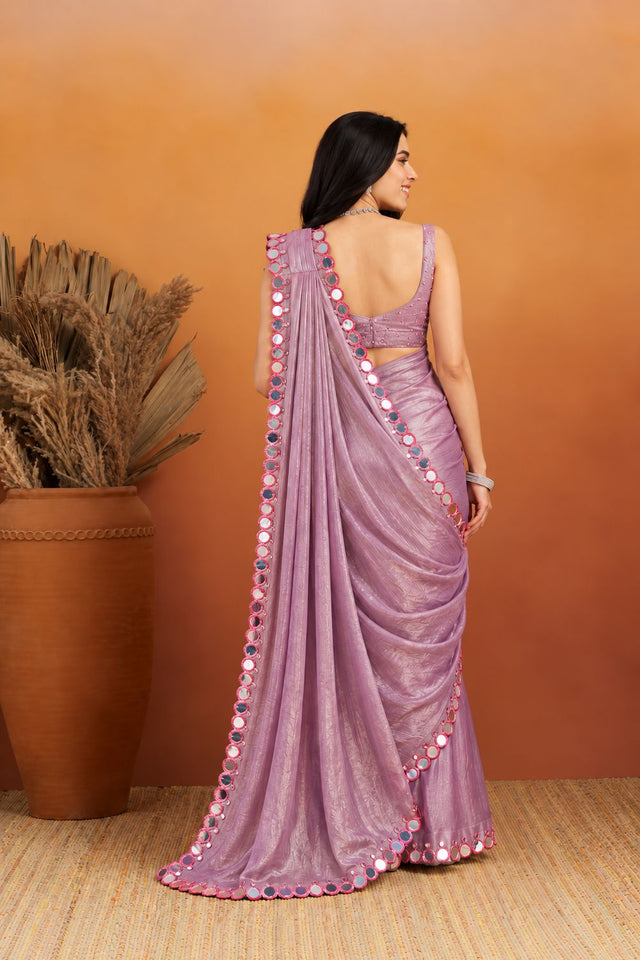 Purple Solid with Mirror Work Border Chiffon Ready to Wear Saree (ACB2699)