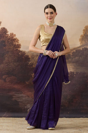 Violet Solid with Zari Border Satin Ready to Wear Saree (ACB2701)