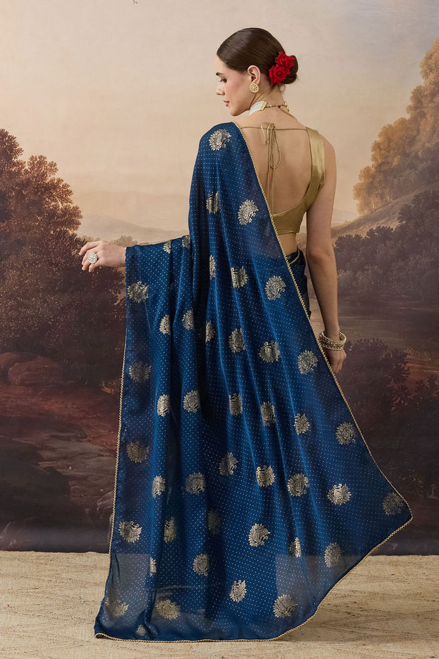 Blue Woven Satin Ready to Wear Saree (ACB2703)