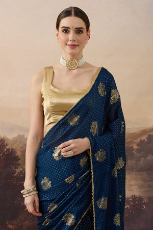 Blue Woven Satin Ready to Wear Saree (ACB2703)