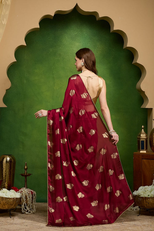 Maroon Woven Satin Ready to Wear Saree (ACB2704)