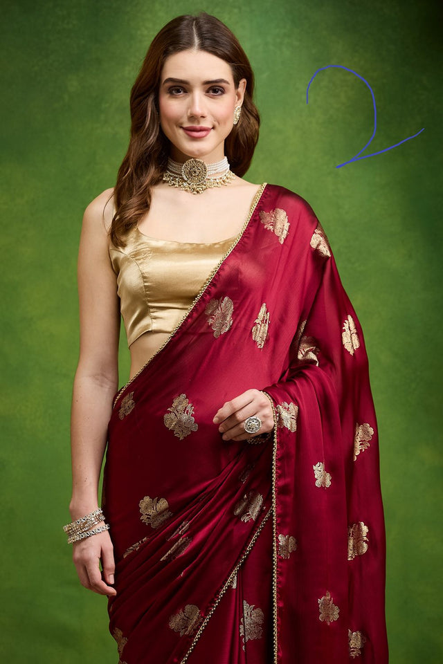 Maroon Woven Satin Ready to Wear Saree (ACB2704)