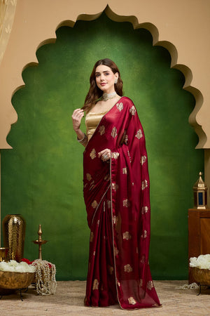 Maroon Woven Satin Ready to Wear Saree (ACB2704)