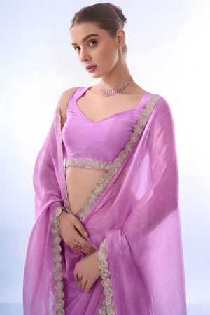Purple Embellished Satin Ready to Wear Saree (ACB2706)