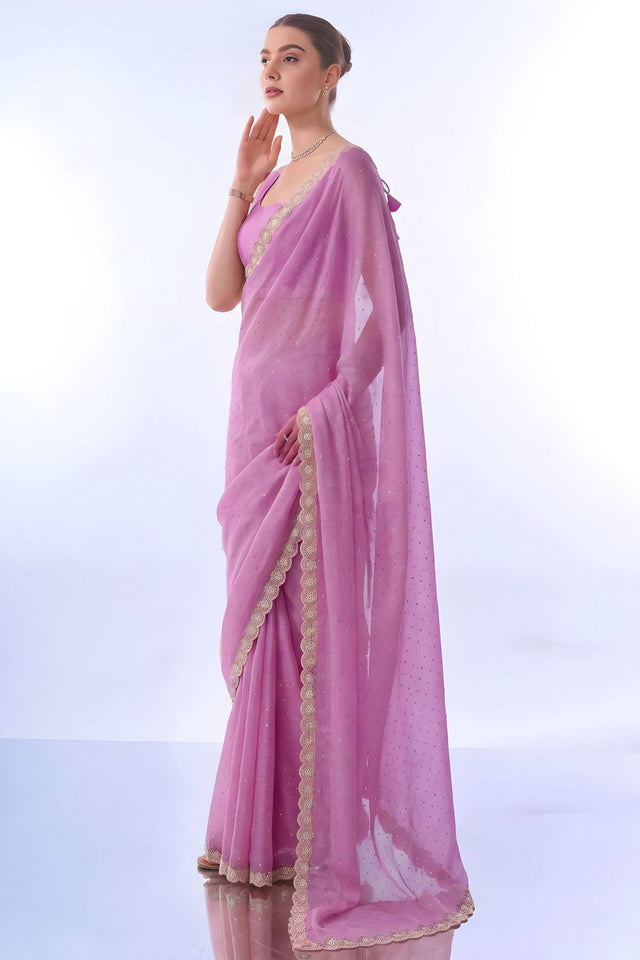 Purple Embellished Satin Ready to Wear Saree (ACB2706)