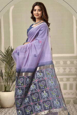Purple Woven Cotton Silk Saree (ACB2708)