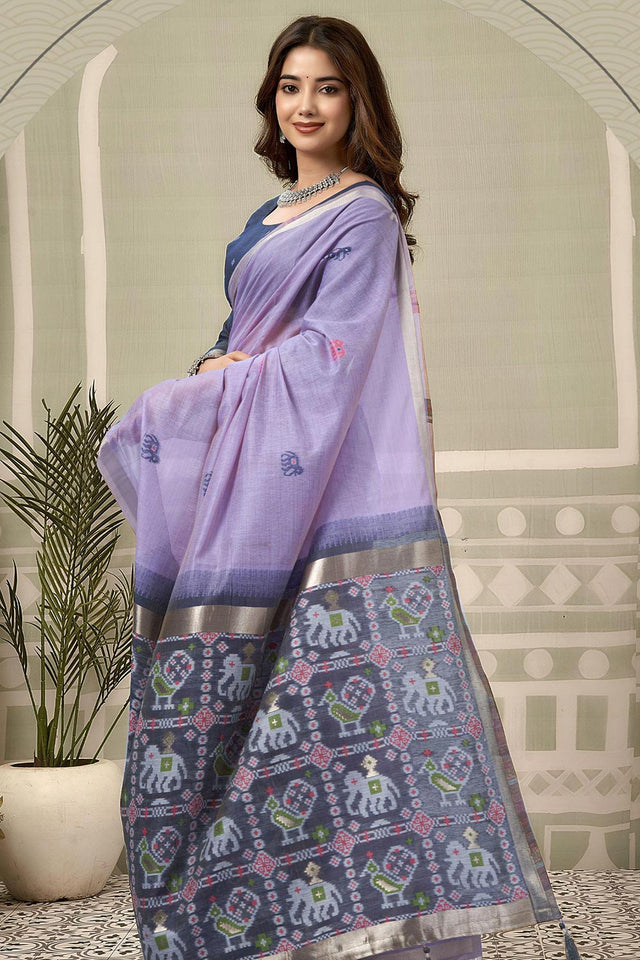 Purple Woven Cotton Silk Saree (ACB2708)