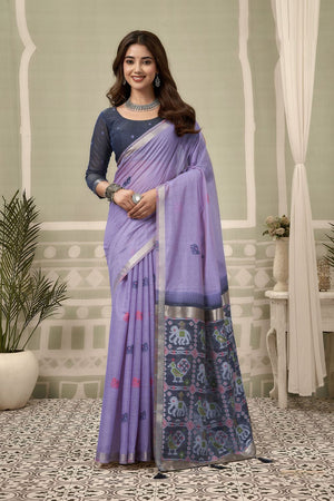 Purple Woven Cotton Silk Saree (ACB2708)