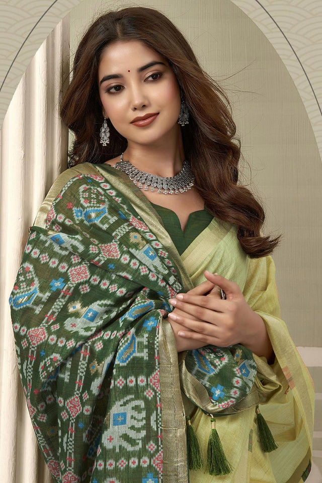 Yellow Woven Cotton Silk Saree (ACB2709)