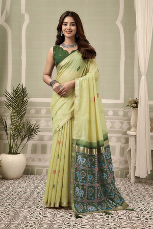 Yellow Woven Cotton Silk Saree (ACB2709)