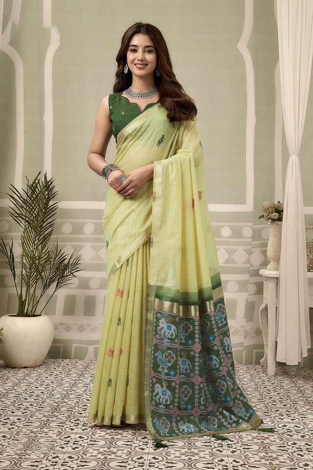 Yellow Woven Cotton Silk Saree (ACB2709)