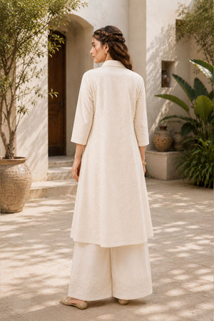 Off White Floral Embroidered Cotton Palazzo Suit (ACB2714)