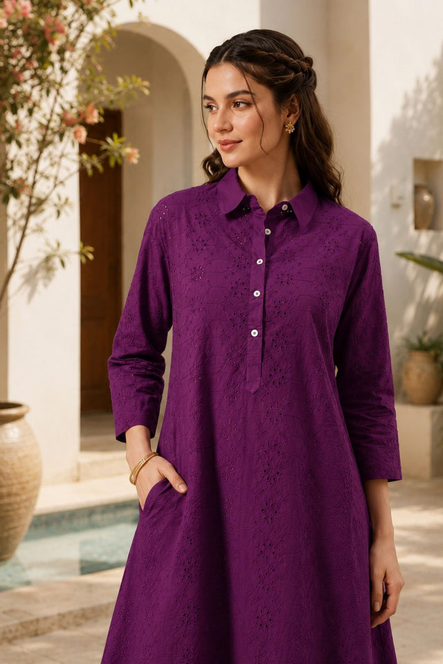 Voilet Floral Embroidered Cotton Palazzo Suit (ACB2716)