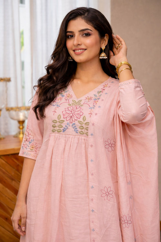 Light Pink Floral Embroidered Silk Anarkali Suit (ACB2720)