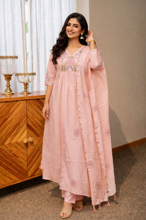 Light Pink Floral Embroidered Silk Anarkali Suit (ACB2720)