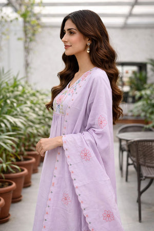 Purple Floral Embroidered Silk Straight Cut Suit (ACB2721)