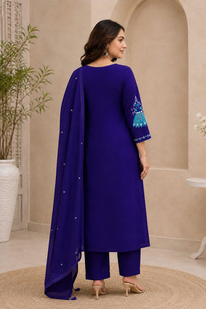 Violet Floral Embroidered Silk Anarkali Suit (ACB2722)
