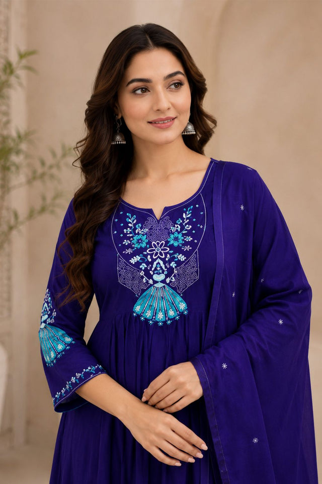 Violet Floral Embroidered Silk Anarkali Suit (ACB2722)