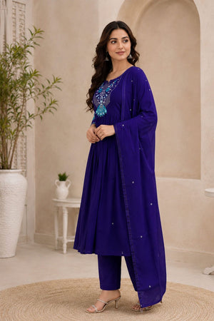 Violet Floral Embroidered Silk Anarkali Suit (ACB2722)
