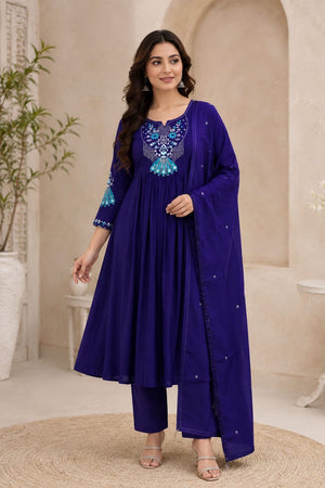 Violet Floral Embroidered Silk Anarkali Suit (ACB2722)