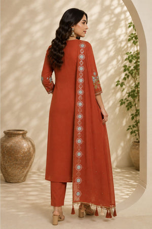 Orange Floral Embroidered Silk Anarkali Suit (ACB2725)