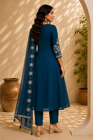 Turquise Floral Embroidered Silk Anarkali Suit (ACB2727)