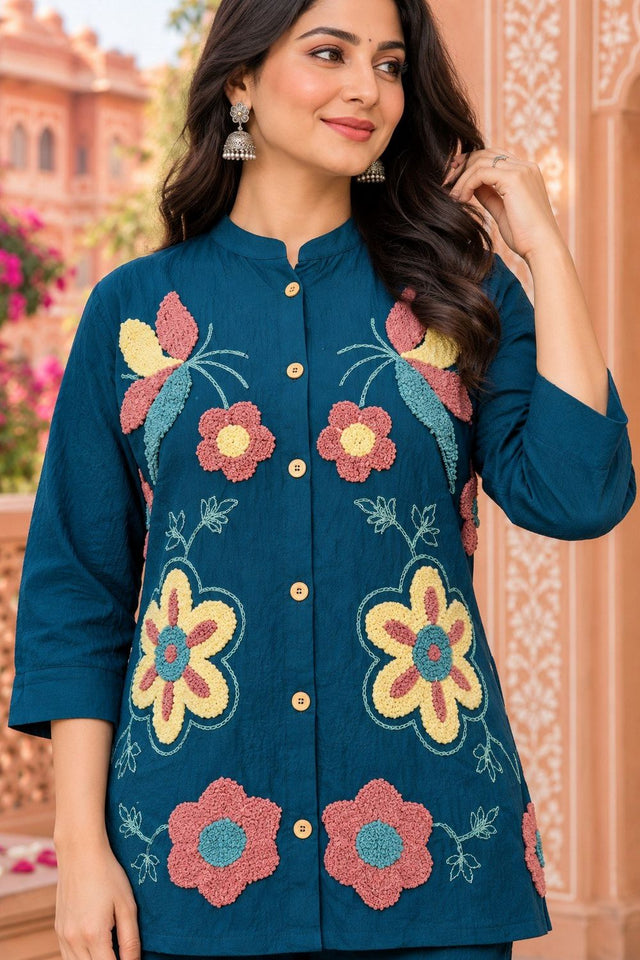 Rama Floral Embroidered Nylon Co-Ord Set (ACB2741)