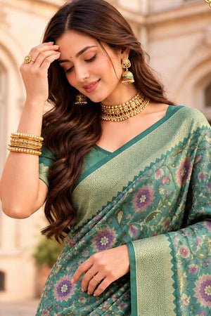 Dark Green Woven Banarasi Silk Saree (ACB2745)
