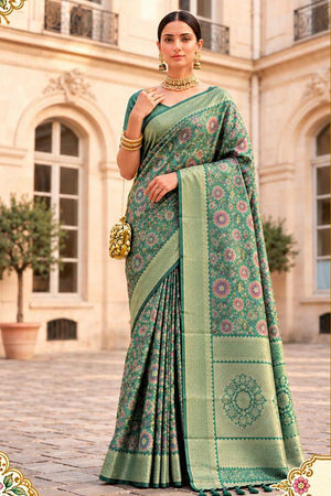 Dark Green Woven Banarasi Silk Saree (ACB2745)